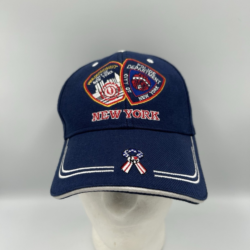 New York Police & Fire Department Ball Cap Hat Adjustable Twin Towers Navy Blue